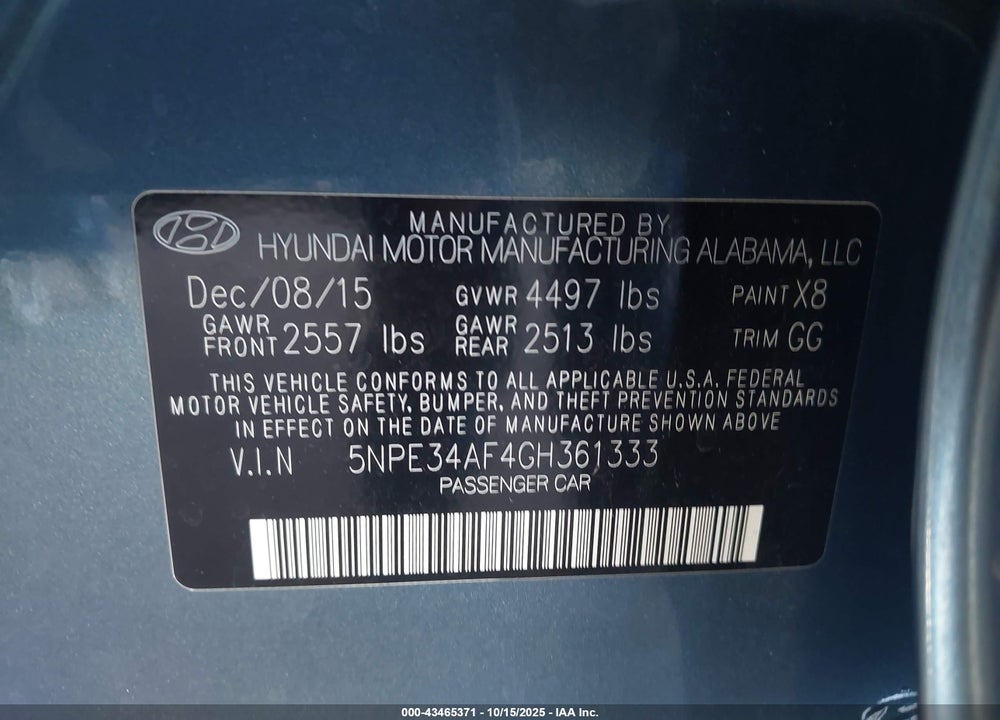 2016 HYUNDAI SONATA SPORT VIN: 5NPE34AF4GH361333
