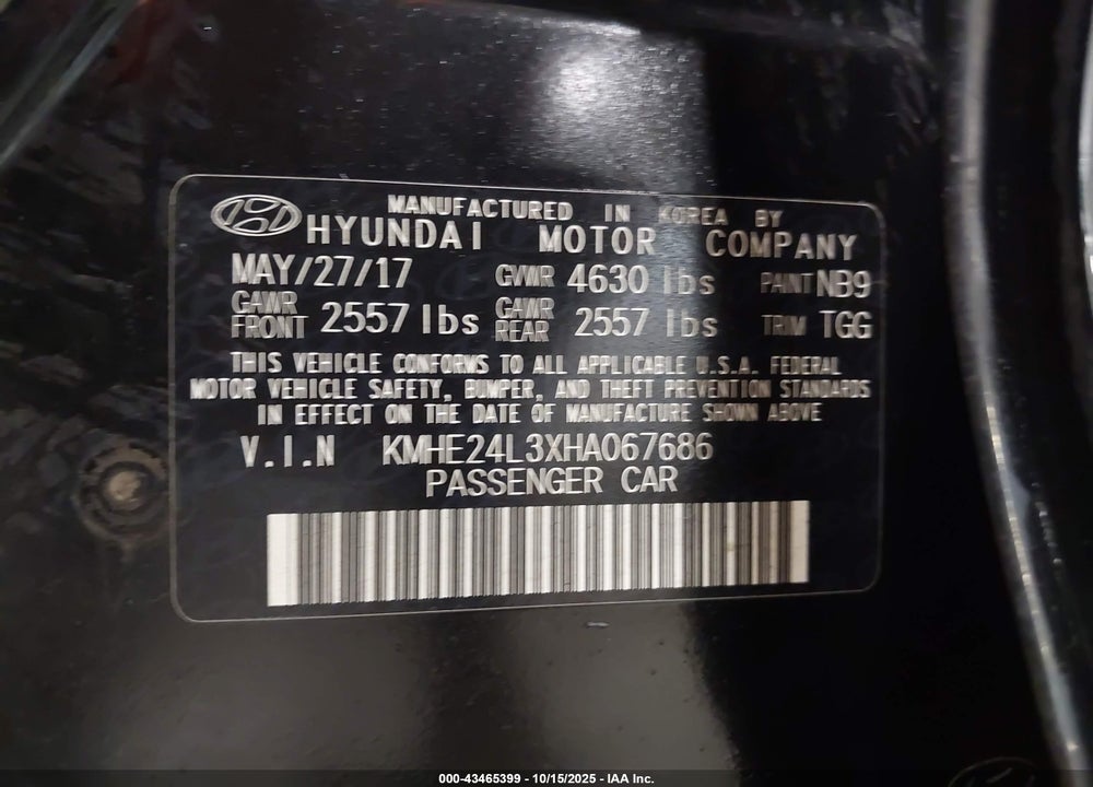 2017 HYUNDAI SONATA HYBRID SE VIN: KMHE24L3XHA067686