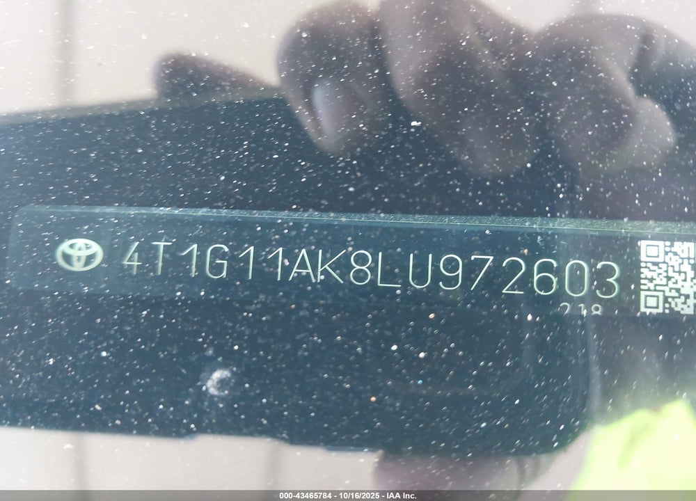 2020 TOYOTA CAMRY VIN: 4T1G11AK8LU972603