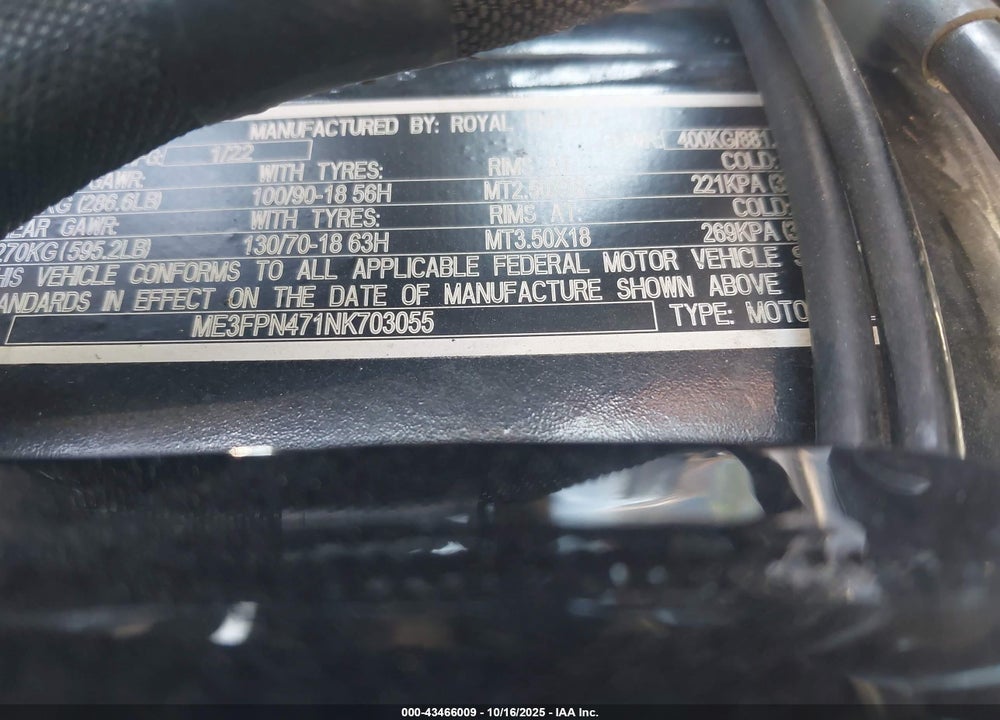 2022 ROYAL ENFIELD MOTORS INT 650 VIN: ME3FPN471NK703055