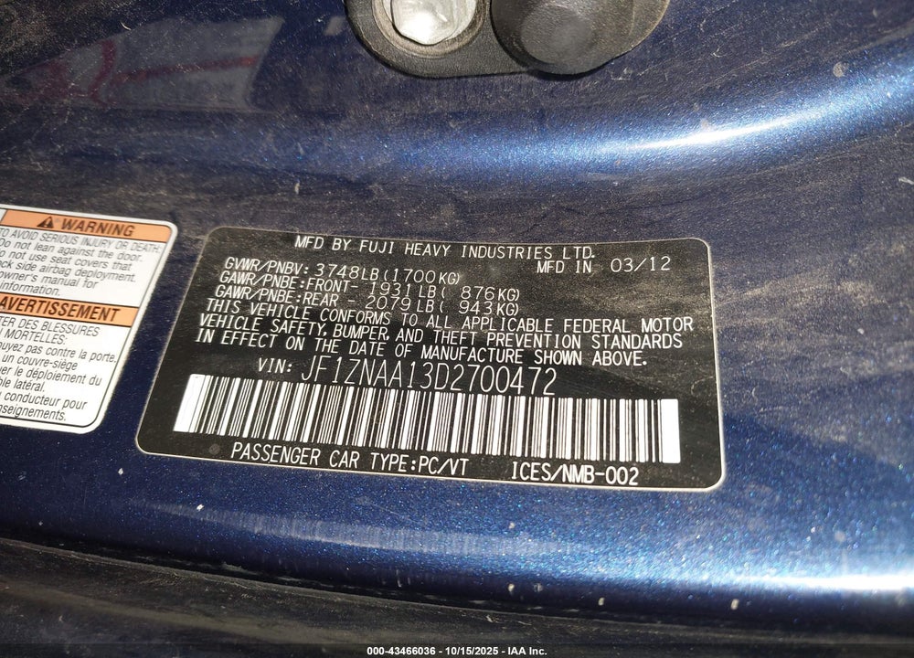 2013 SCION FR-S VIN: JF1ZNAA13D2700472