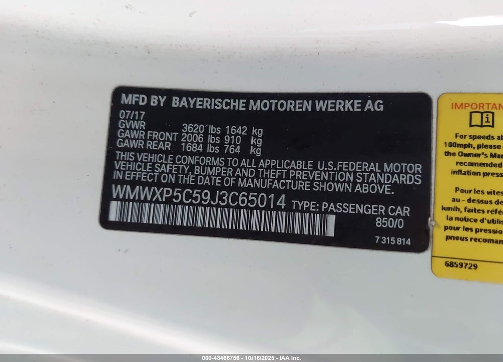 2018 MINI HARDTOP COOPER/OXFORD EDITION VIN: WMWXP5C59J3C65014