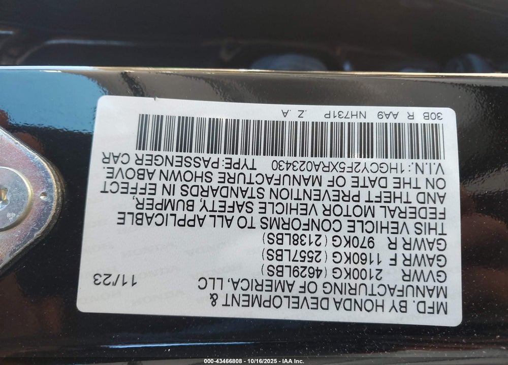2024 HONDA ACCORD HYBRID SPORT VIN: 1HGCY2F5XRA023430