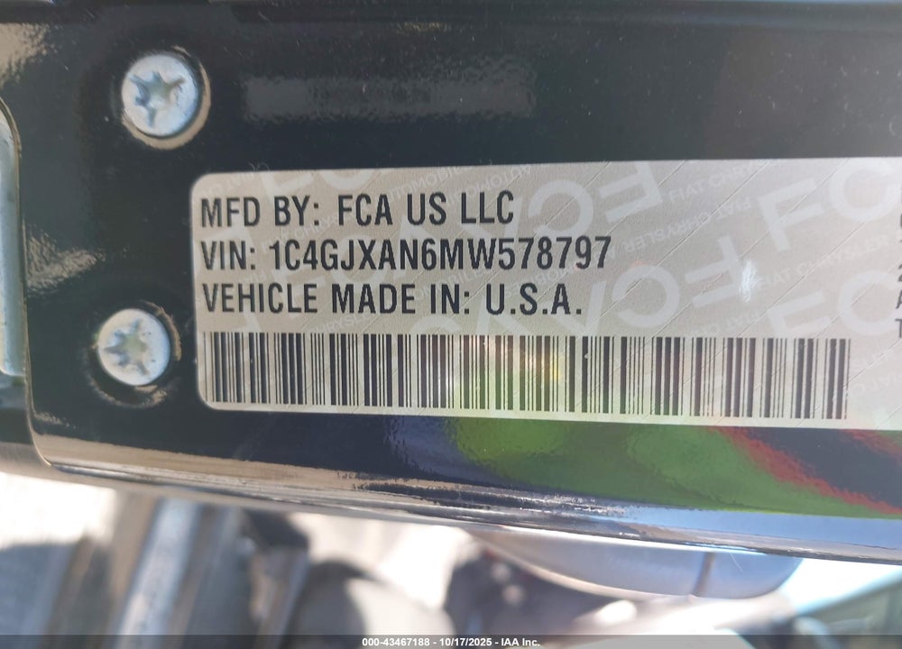 2021 JEEP WRANGLER / VIN: 1C4GJXAN6MW578797