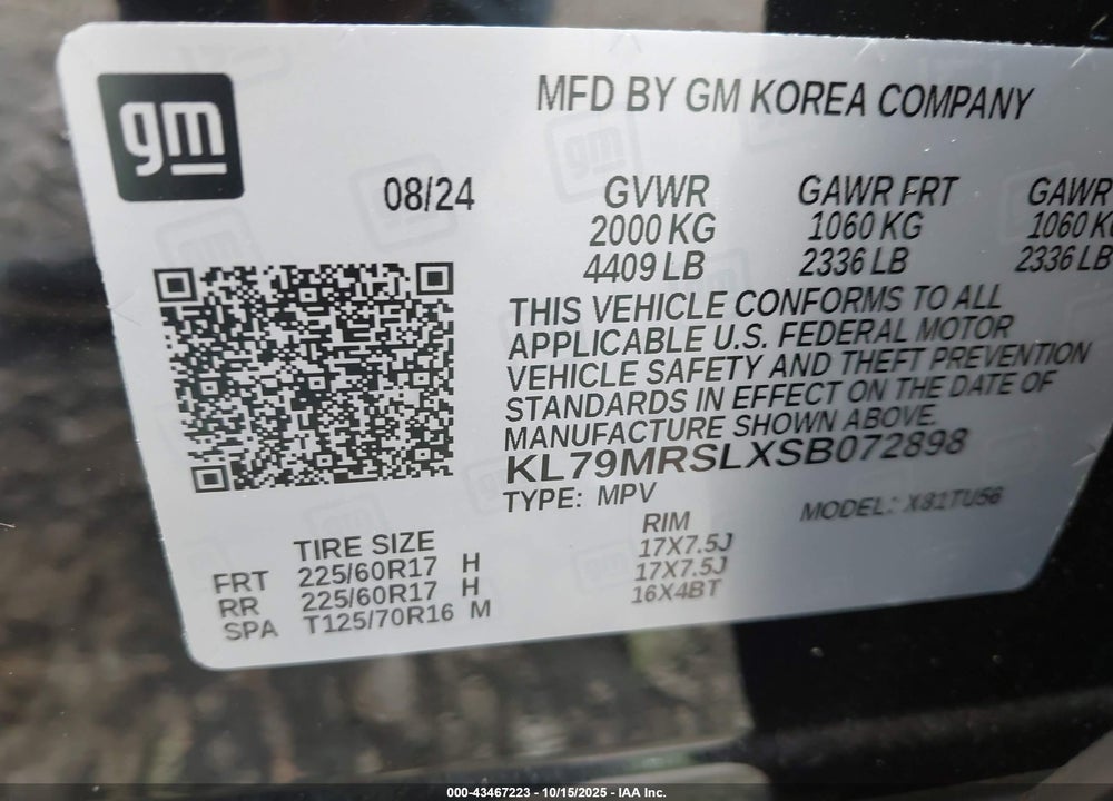 2025 CHEVROLET TRAILBLAZER AWD LT VIN: KL79MRSLXSB072898