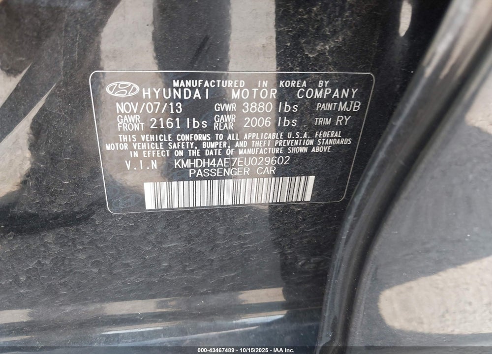 2014 HYUNDAI ELANTRA VIN: KMHDH4AE7EU029602