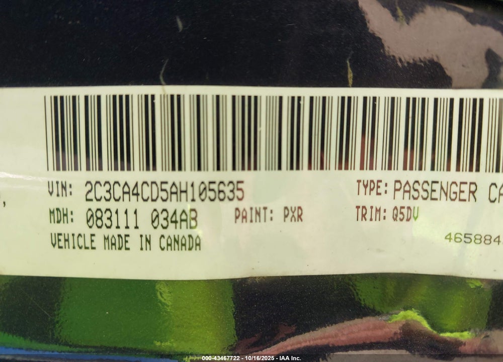 2010 CHRYSLER 300 TOURING VIN: 2C3CA4CD5AH105635