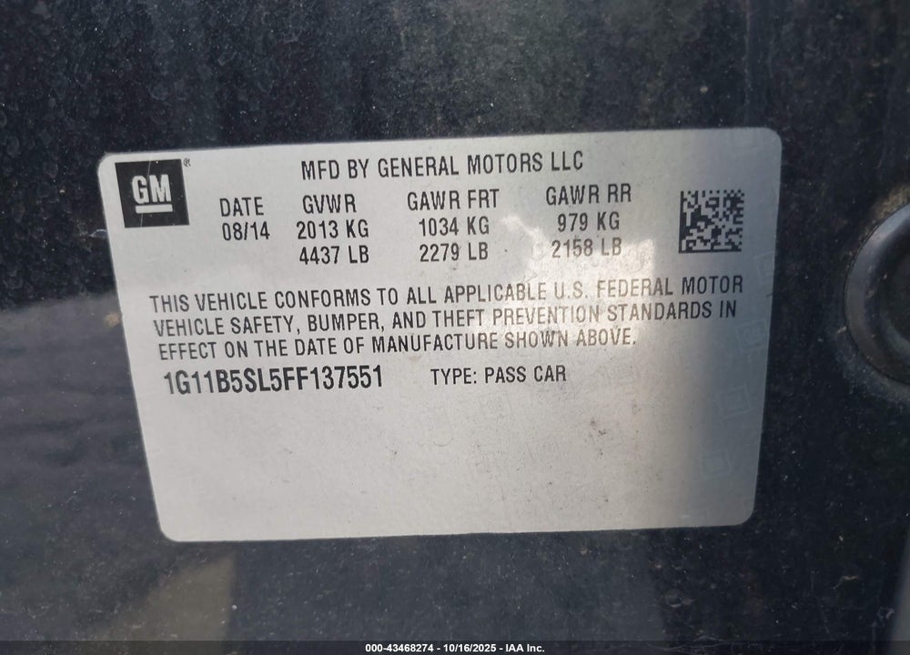 2015 CHEVROLET MALIBU VIN: 1G11B5SL5FF137551