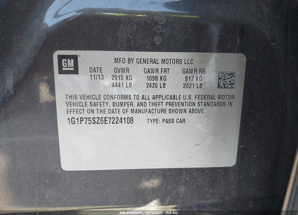 2014 CHEVROLET CRUZE DIESEL VIN: 1G1P75SZ6E7224108