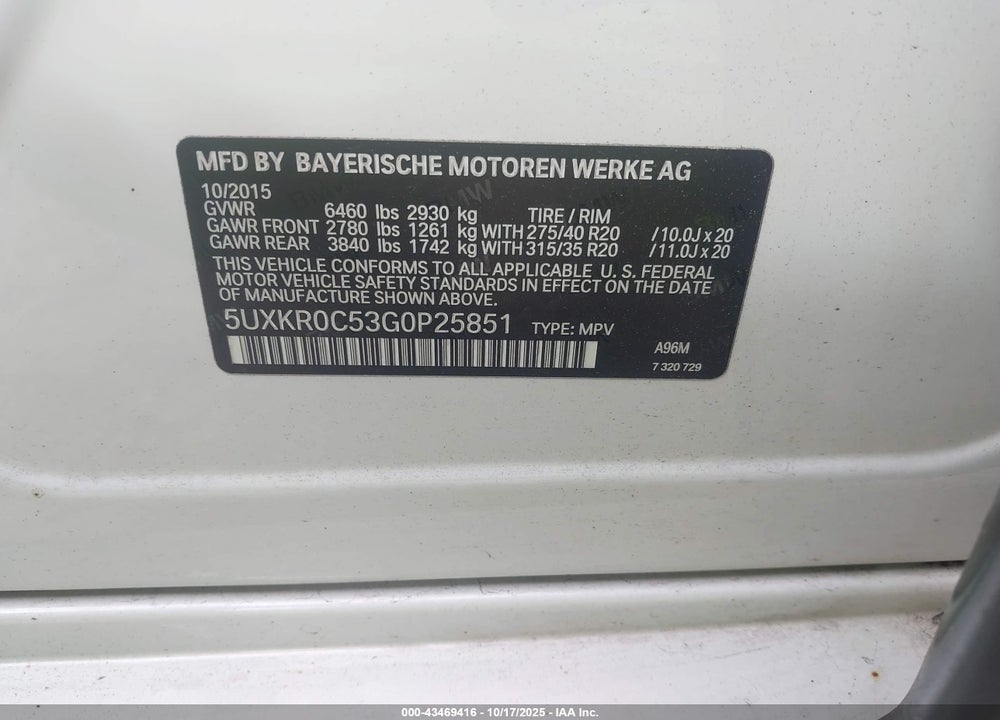 2016 BMW X5 XDRIVE35I VIN: 5UXKR0C53G0P25851