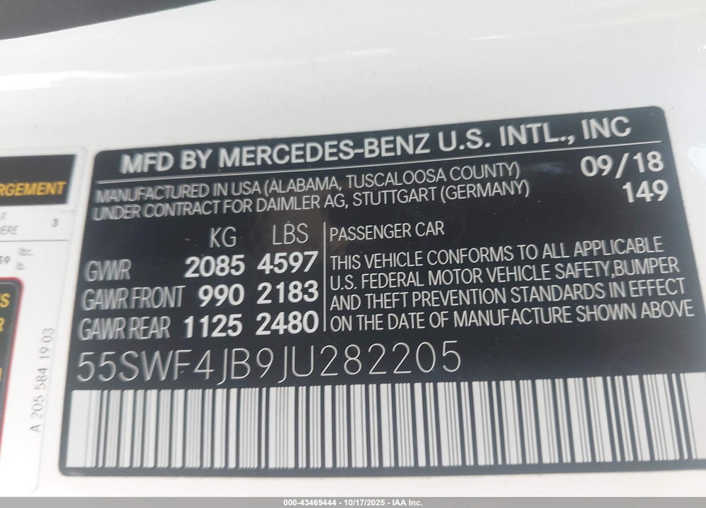 2018 MERCEDES-BENZ C 300 VIN: 55SWF4JB9JU282205