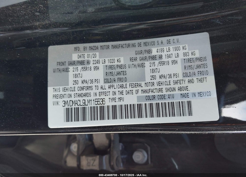 2020 MAZDA CX-30 SELECT PACKAGE VIN: 3MVDMACL9LM115536
