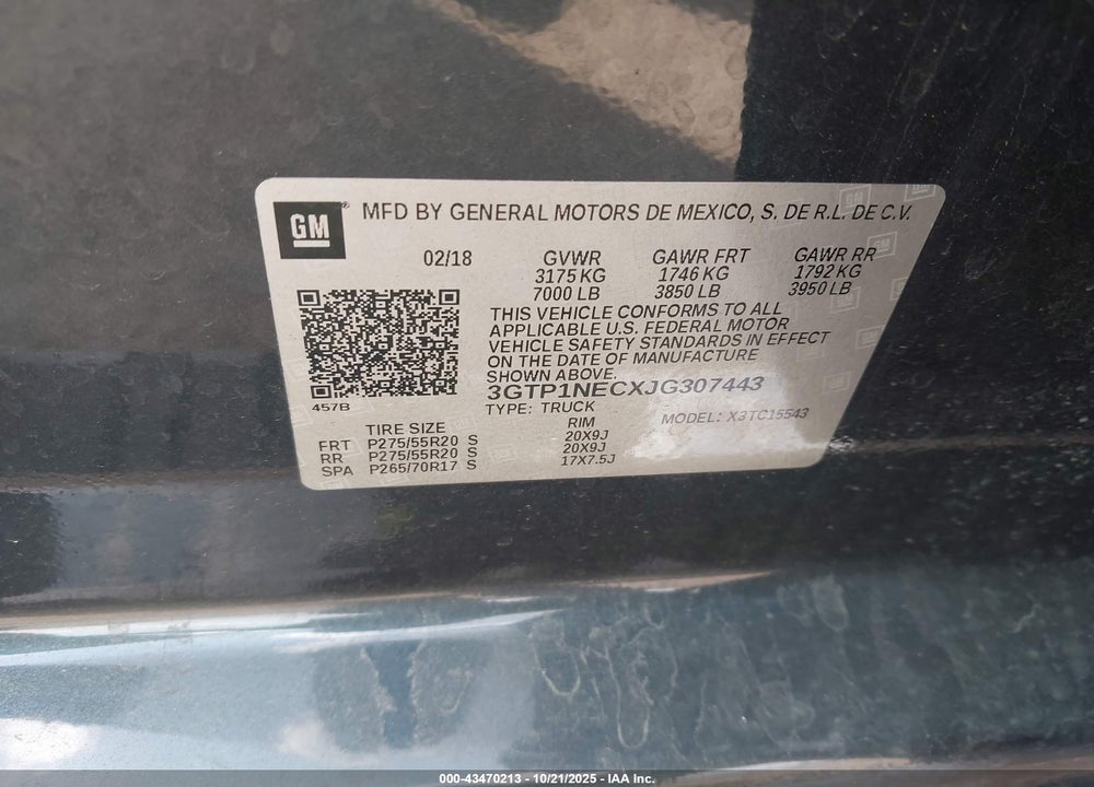 2018 GMC SIERRA 1500 SLT VIN: 3GTP1NECXJG307443