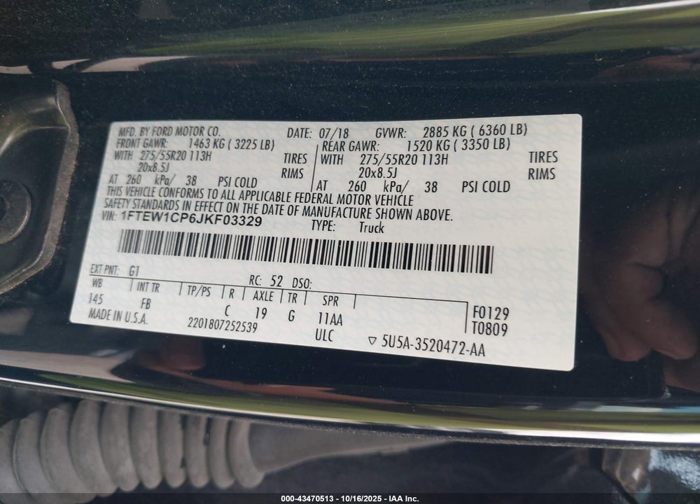 2018 FORD F-150 XLT VIN: 1FTEW1CP6JKF03329