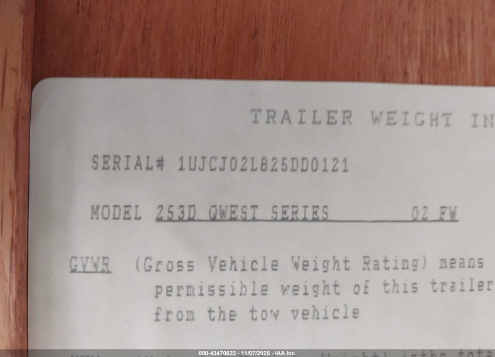 2002 OTHER JAYCO VIN: 1UJCJ02L825DD0121