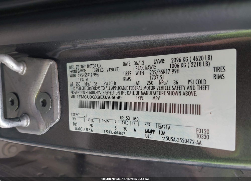 2014 FORD ESCAPE SE VIN: 1FMCU0GX9EUA05049