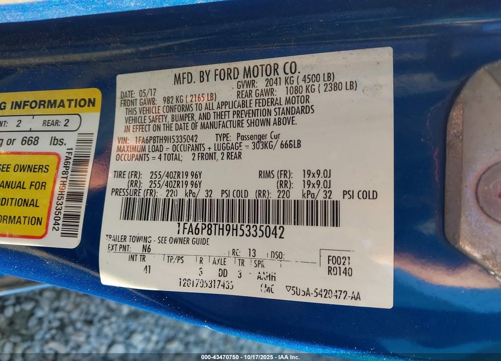 2017 FORD MUSTANG ECOBOOST VIN: 1FA6P8TH9H5335042