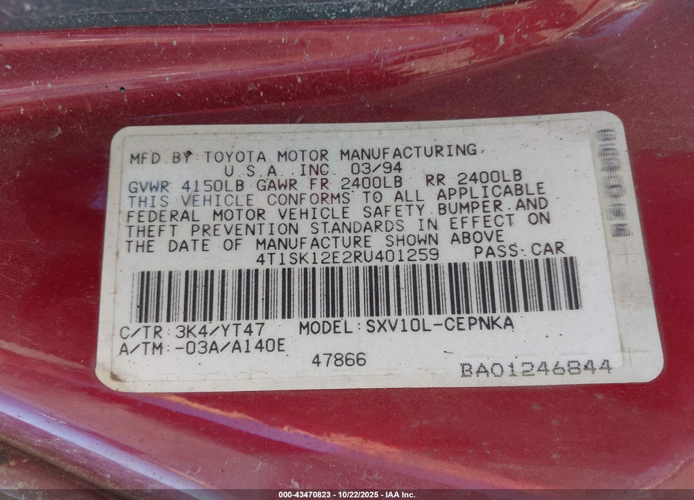 1994 TOYOTA CAMRY LE VIN: 4T1SK12E2RU401259