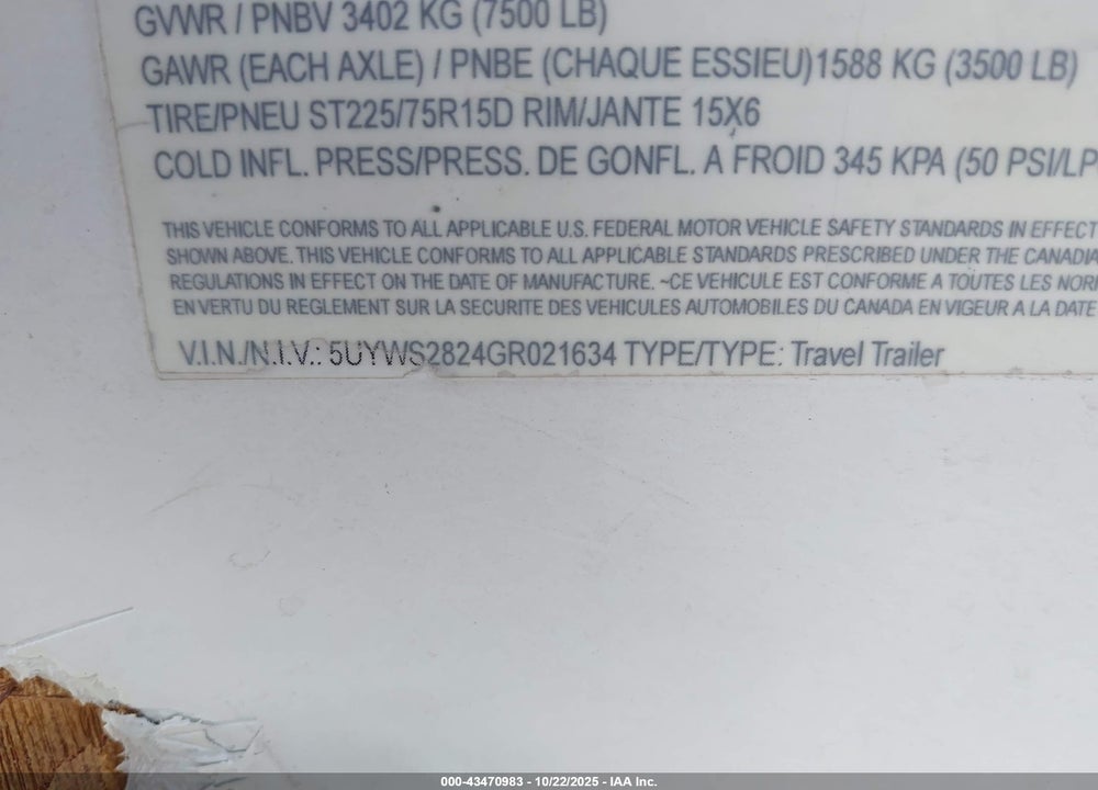 2016 PACIFIC COACH WORKS OTHER VIN: 5UYWS2824GR021634
