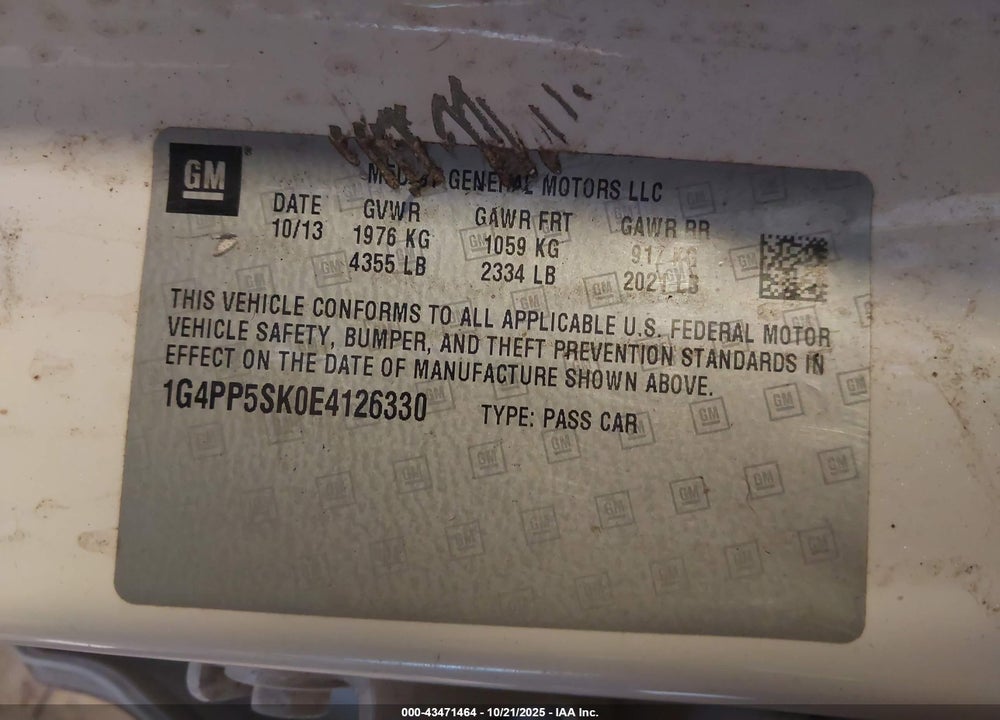 2014 BUICK VERANO VIN: 1G4PP5SK0E4126330