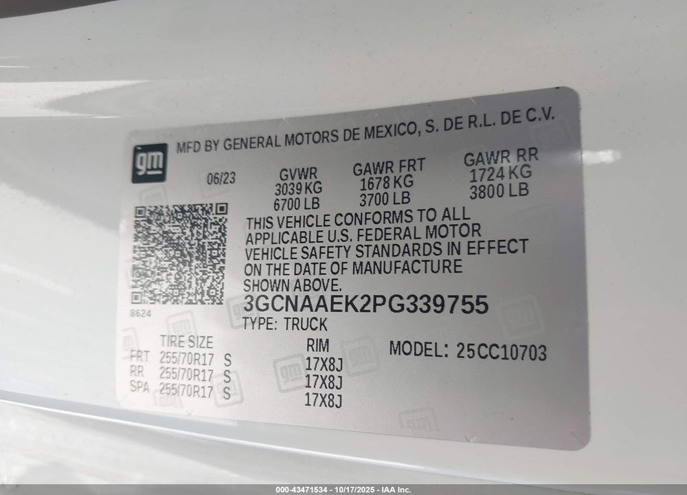 2023 CHEVROLET SILVERADO 1500 VIN: 3GCNAAEK2PG339755