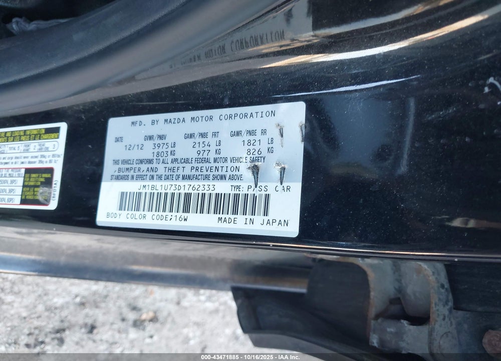 2013 MAZDA 3 VIN: JM1BL1U73D1762333