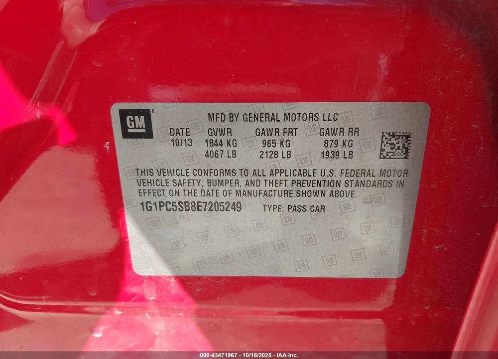 2014 CHEVROLET CRUZE 1LT AUTO VIN: 1G1PC5SB8E7205249