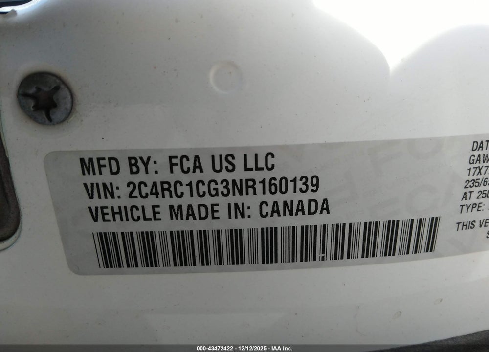 2022 CHRYSLER VOYAGER LX VIN: 2C4RC1CG3NR160139