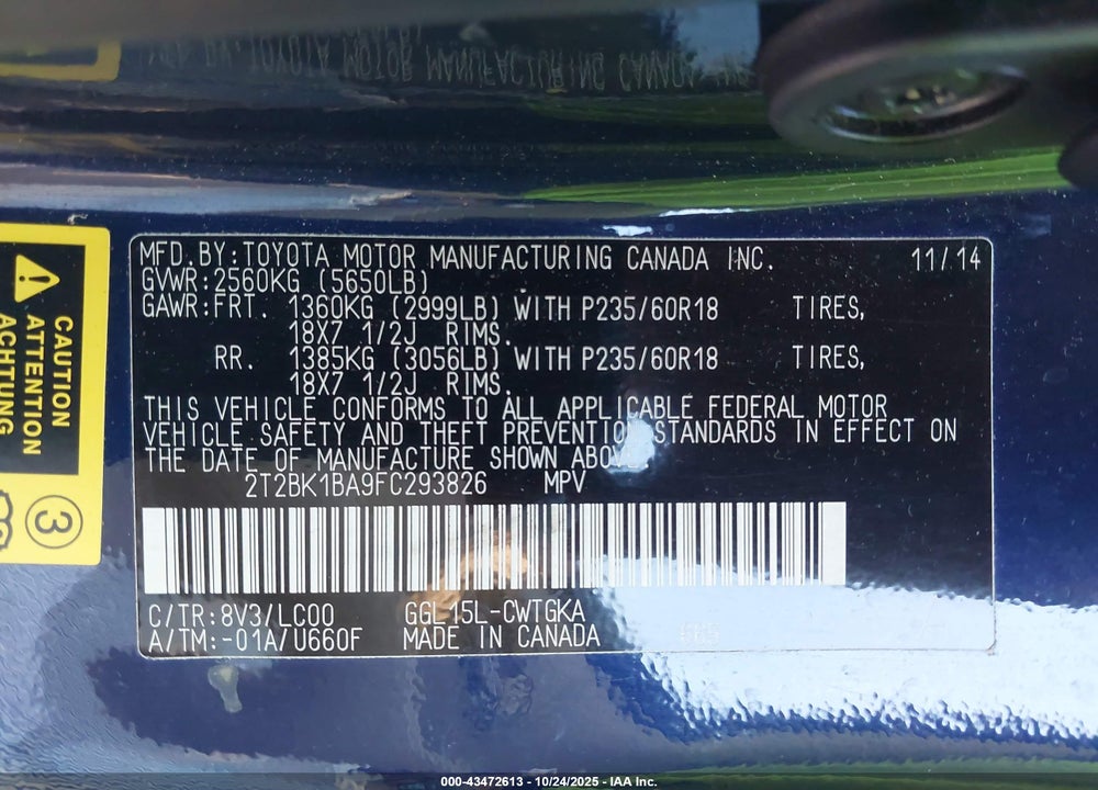 2015 LEXUS RX 350 VIN: 2T2BK1BA9FC293826
