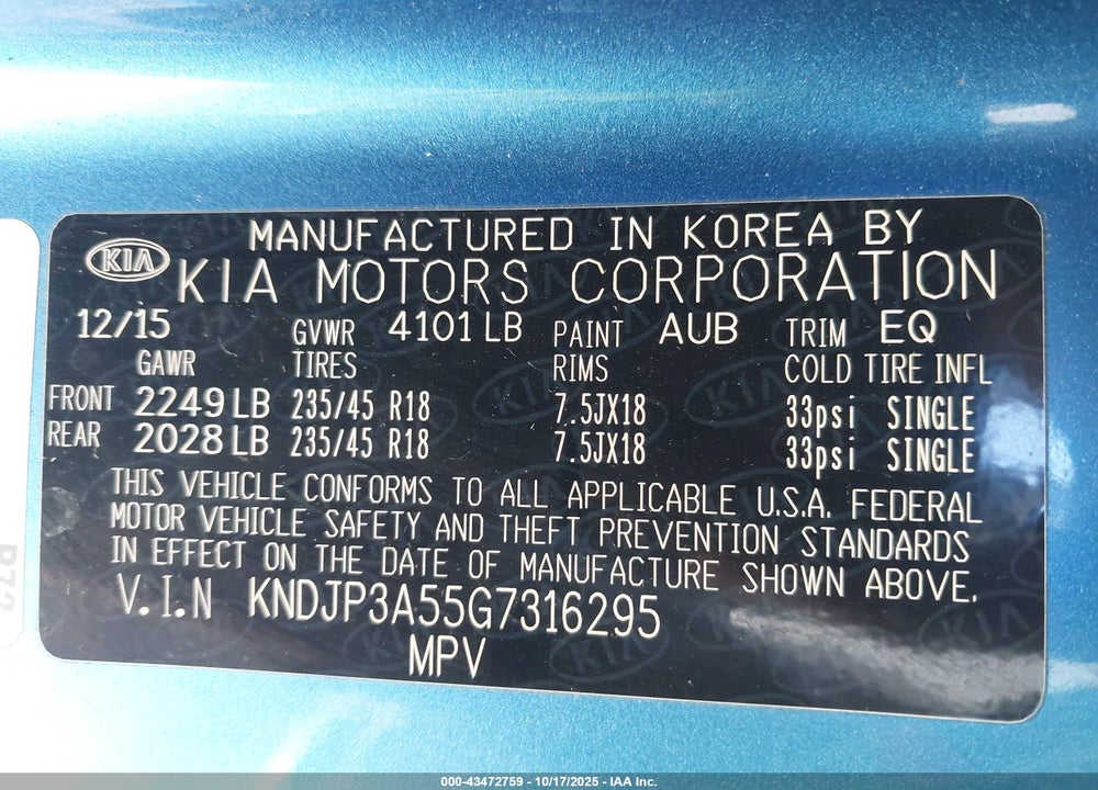 2016 KIA SOUL VIN: KNDJP3A55G7316295