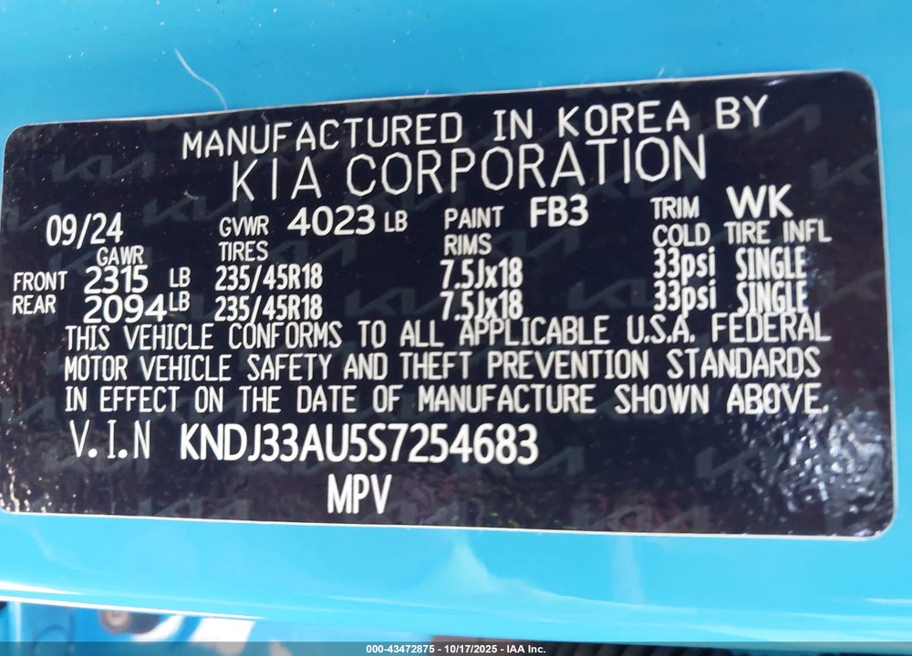 2025 KIA SOUL EX VIN: KNDJ33AU5S7254683