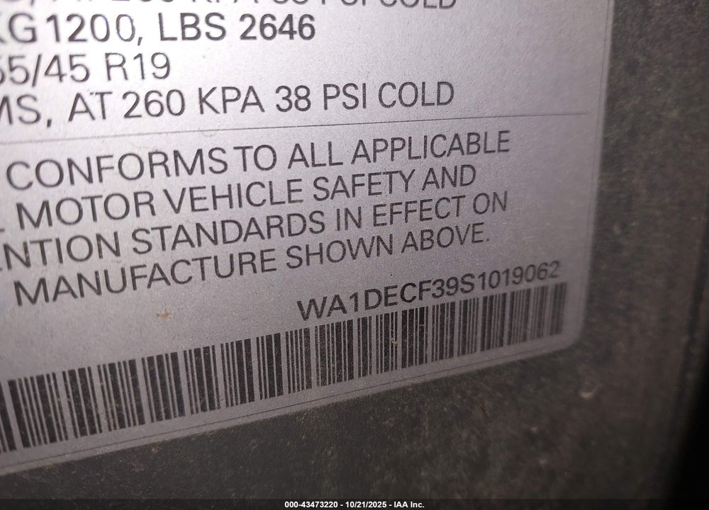 2025 AUDI Q3 VIN: WA1DECF39S1019062
