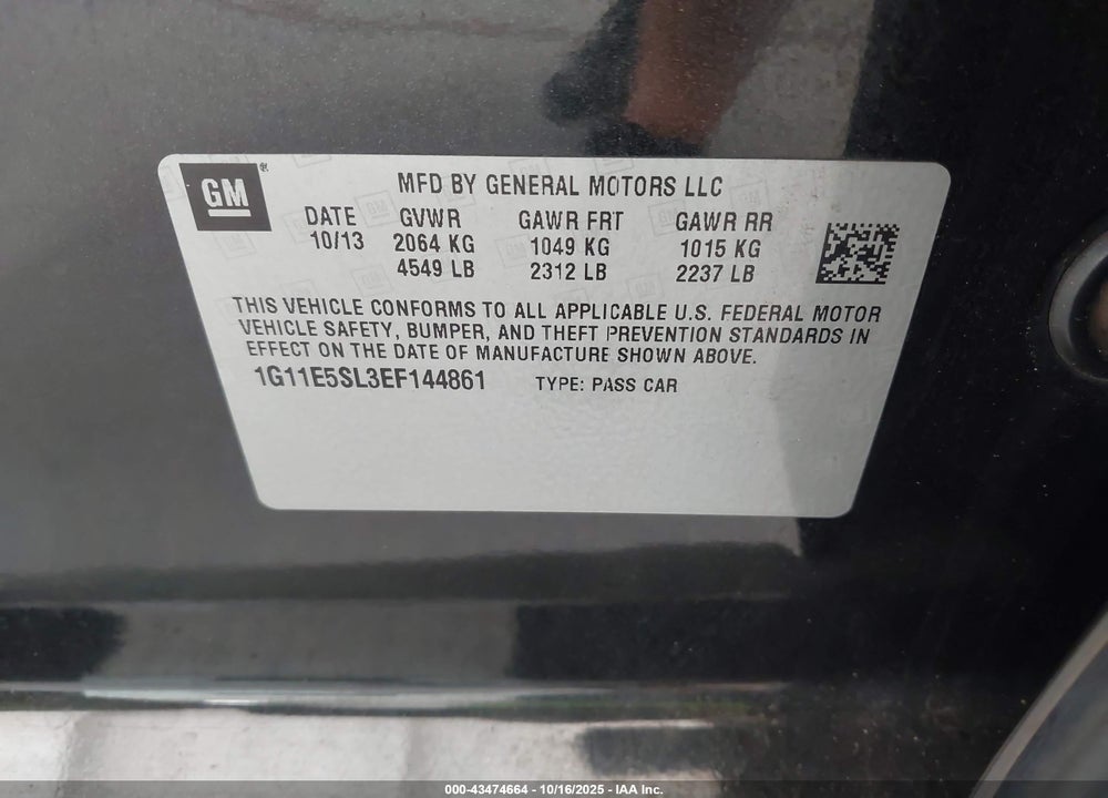 2014 CHEVROLET MALIBU VIN: 1G11E5SL3EF144861