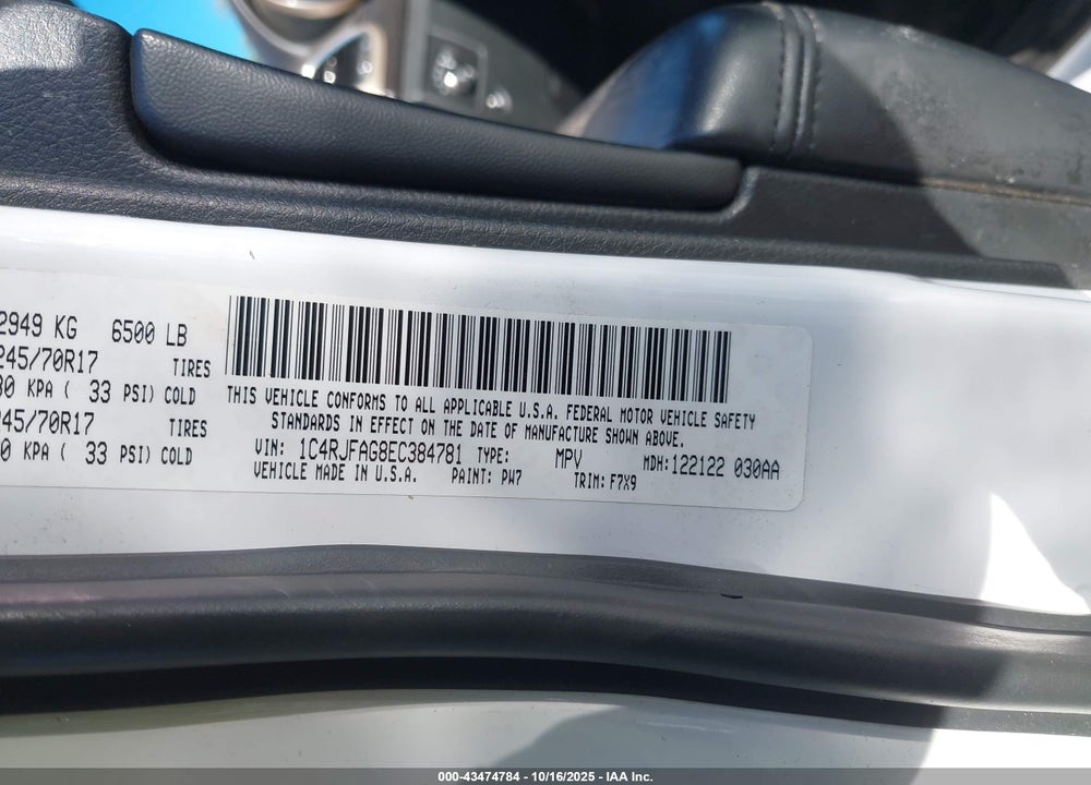 2014 JEEP GRAND CHEROKEE LAREDO VIN: 1C4RJFAG8EC384781
