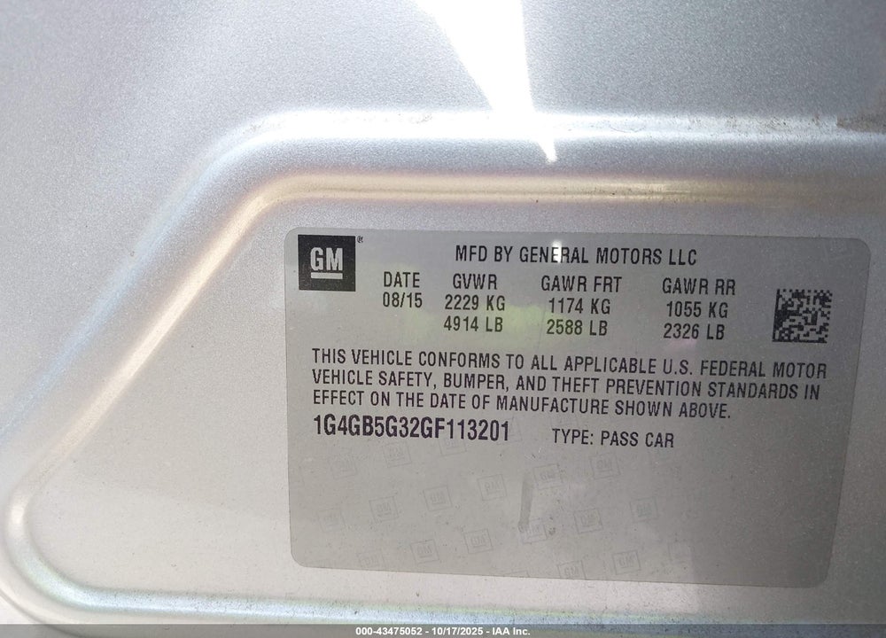2016 BUICK LACROSSE VIN: 1G4GB5G32GF113201
