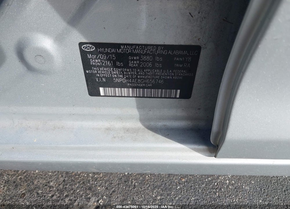 2016 HYUNDAI ELANTRA SE VIN: 5NPDH4AE8GH656746