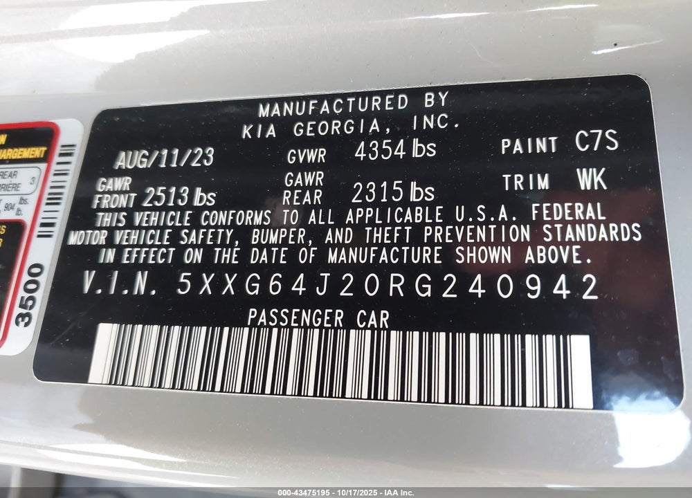 2024 KIA K5 VIN: 5XXG64J20RG240942