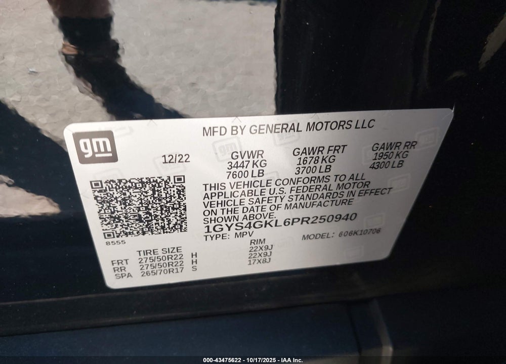 2023 CADILLAC ESCALADE VIN: 1GYS4GKL6PR250940