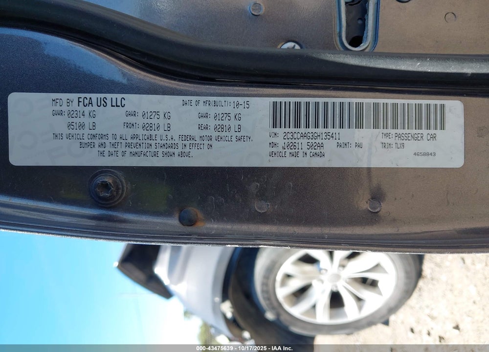 2016 CHRYSLER 300 VIN: 2C3CCAAG3GH135411