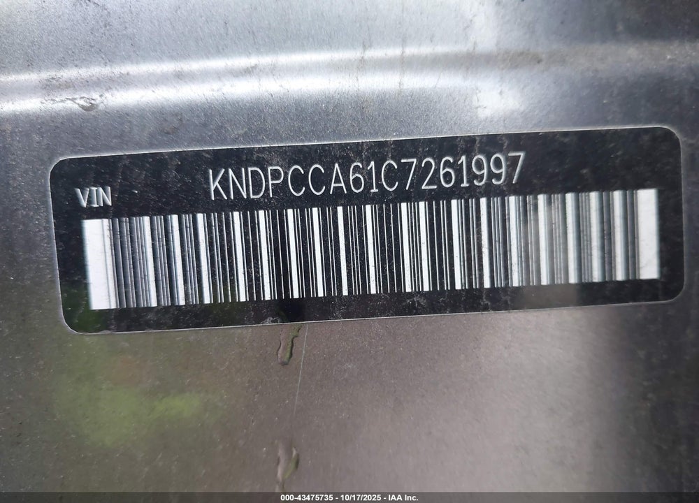 2012 KIA SPORTAGE VIN: KNDPCCA61C7261997