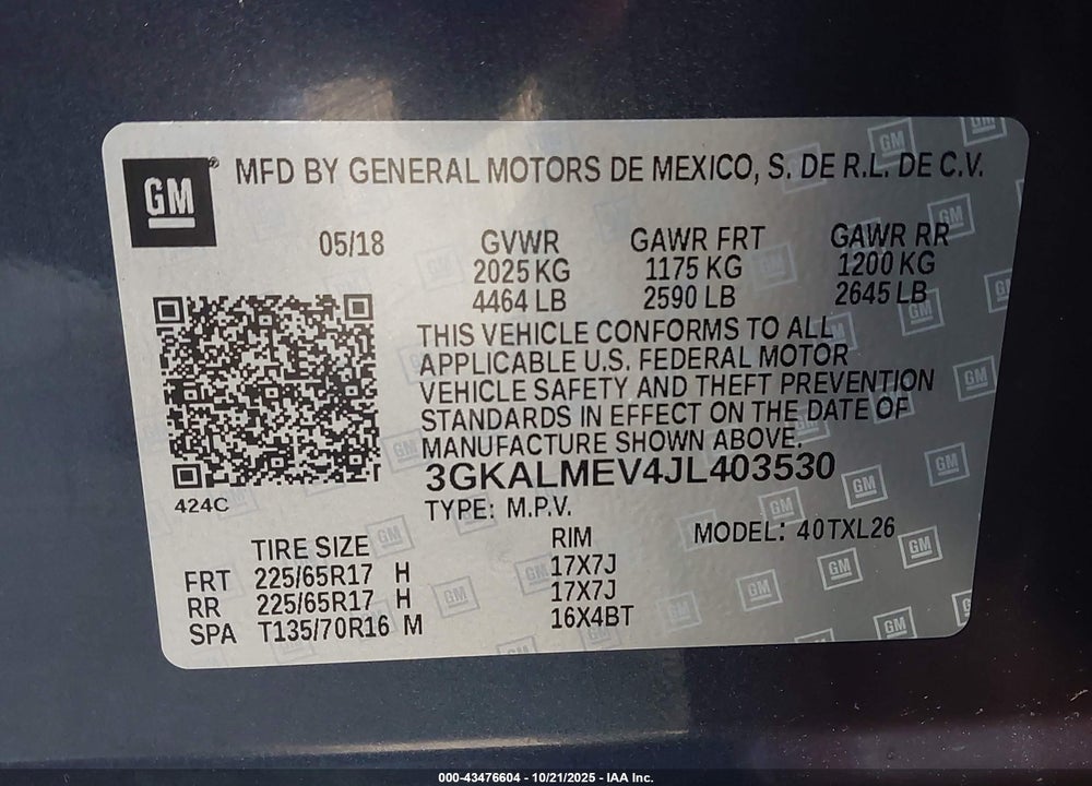 2018 GMC TERRAIN SLE VIN: 3GKALMEV4JL403530