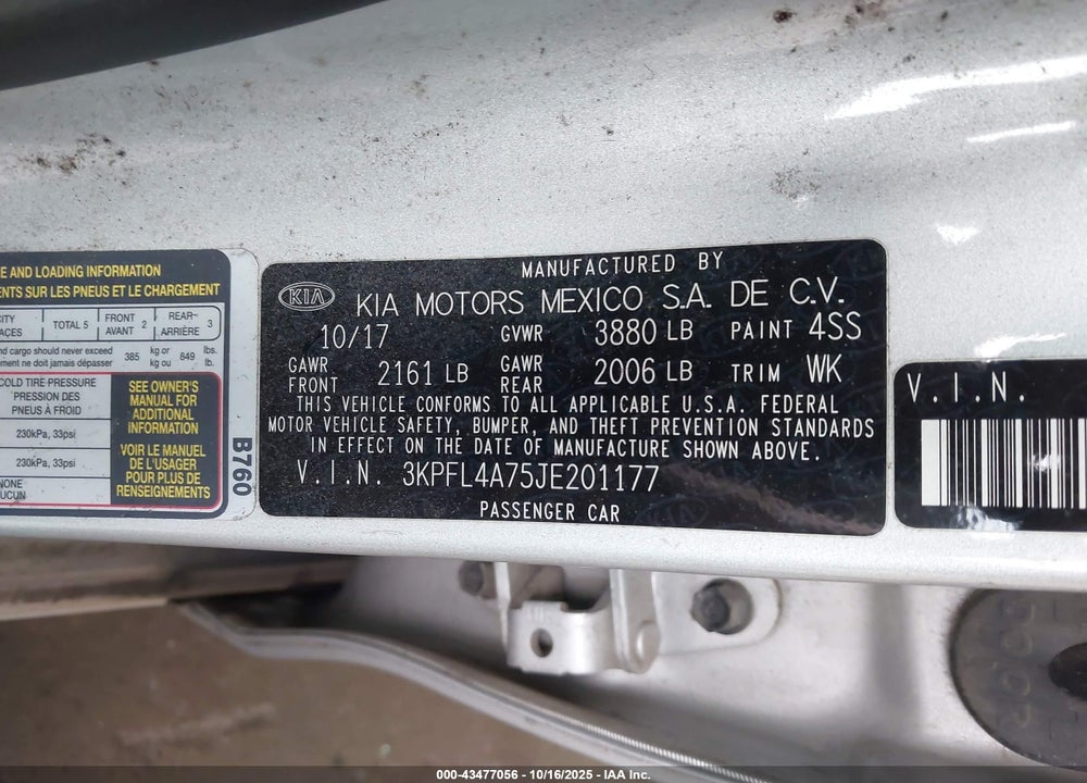 2018 KIA FORTE LX VIN: 3KPFL4A75JE201177