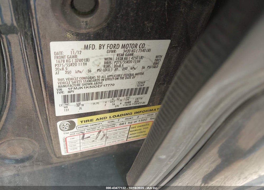 2013 FORD EXPEDITION VIN: 1FMJK1K50DEF17770