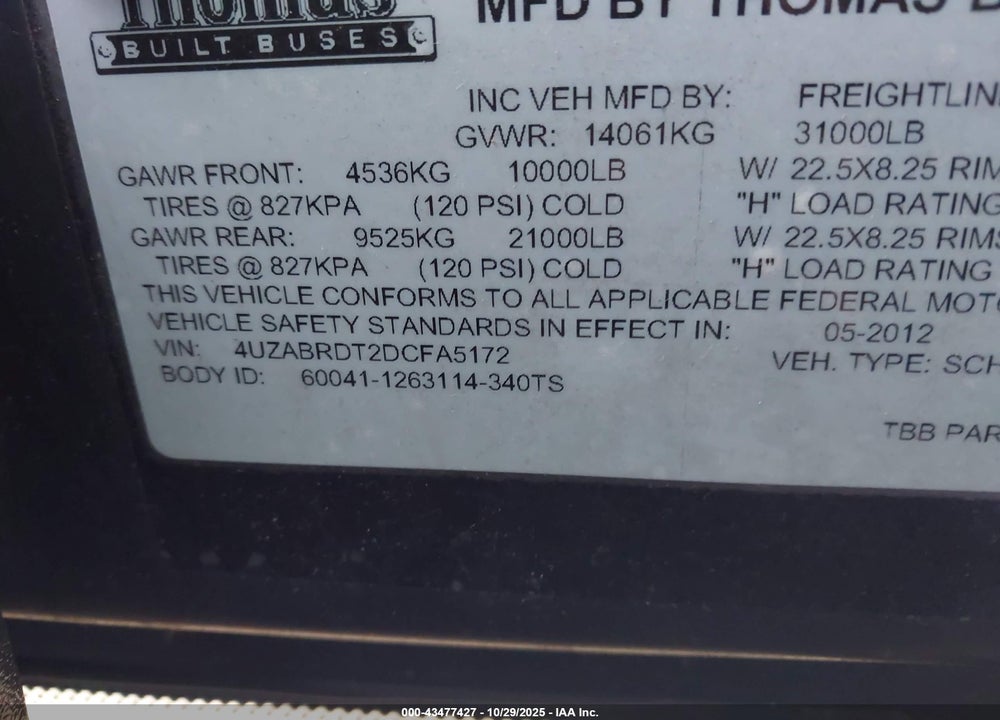 2013 FREIGHTLINER CHASSIS B2B VIN: 4UZABRDT2DCFA5172