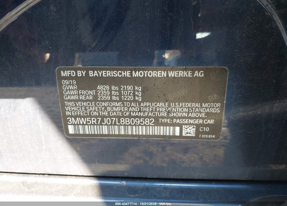 2020 BMW 3 SERIES 330I XDRIVE VIN: 3MW5R7J07L8B09582