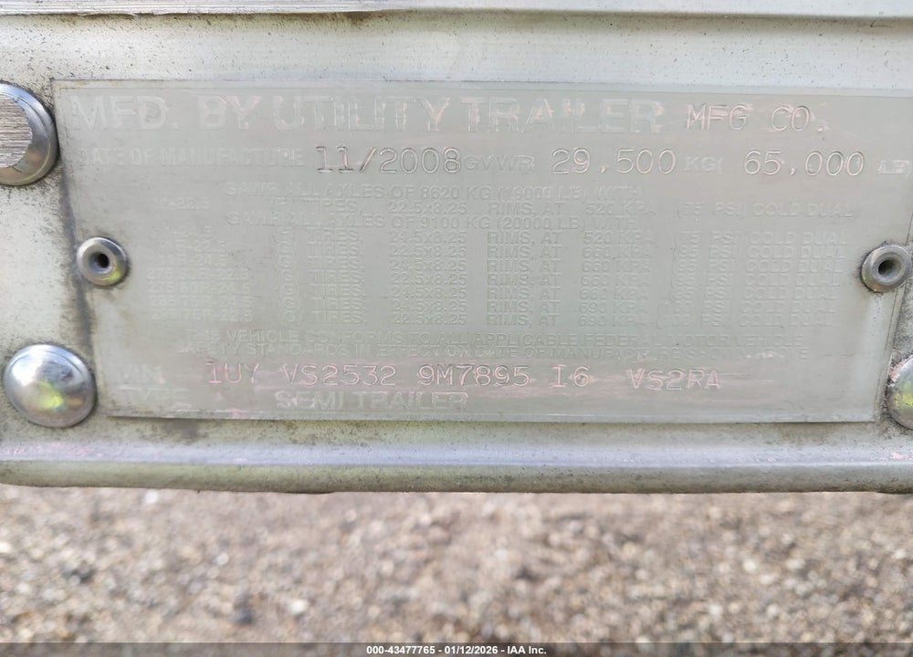 2009 UTILITY TRAILER MFG UNKNOWN VIN: 1UYVS25329M789516