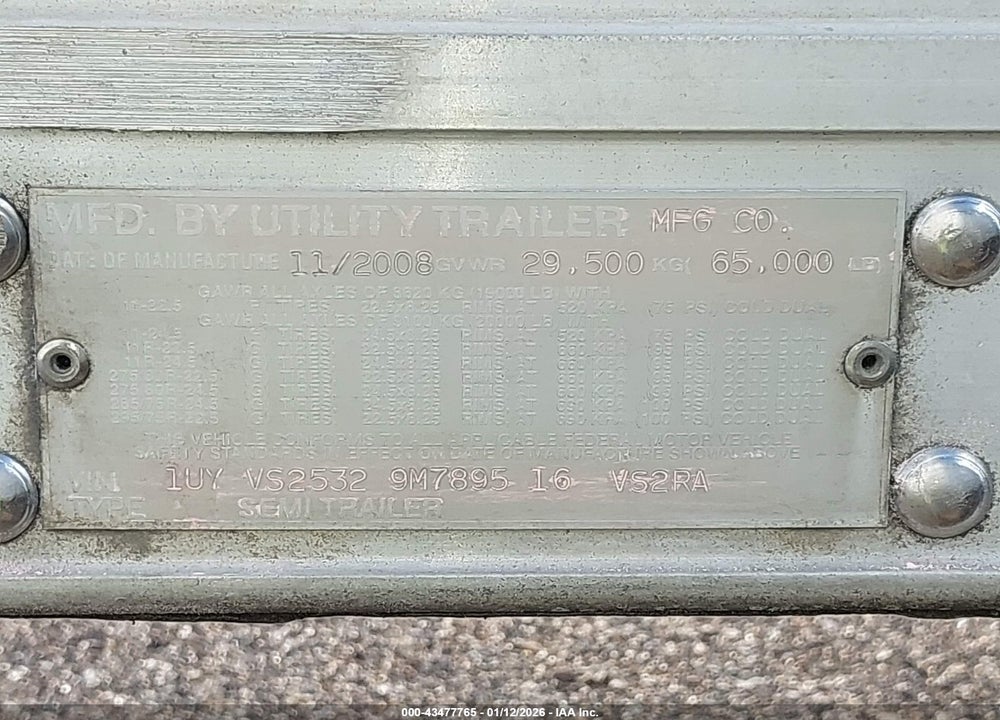 2009 UTILITY TRAILER MFG UNKNOWN VIN: 1UYVS25329M789516