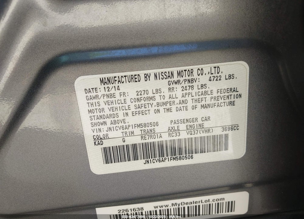 2015 INFINITI Q40 VIN: JN1CV6AP1FM580506