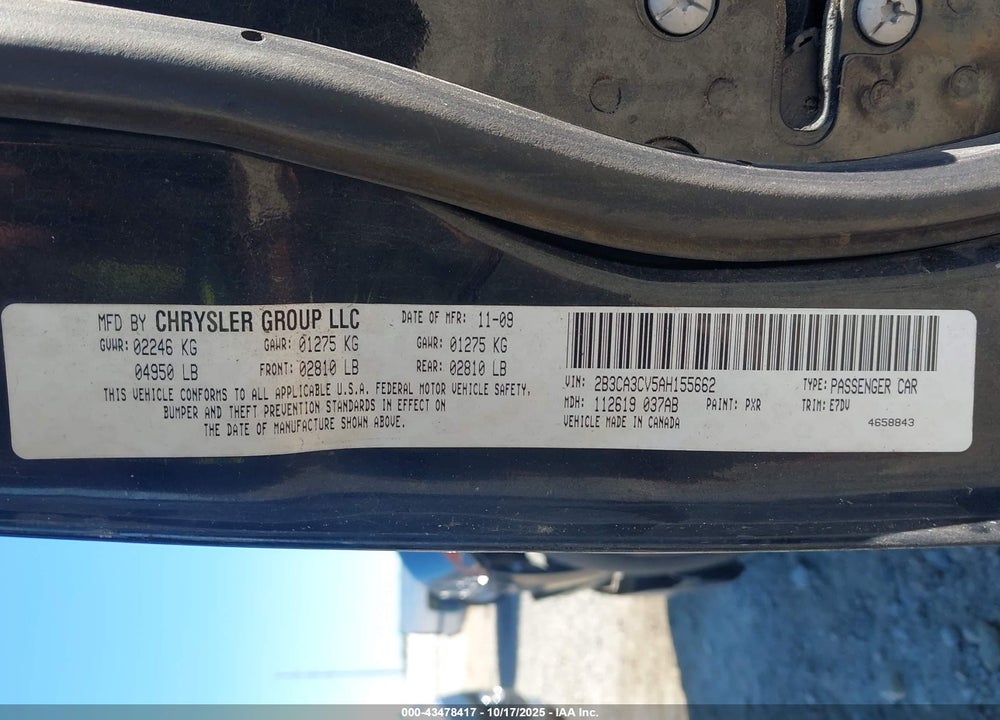 2010 DODGE CHARGER SXT VIN: 2B3CA3CV5AH155662
