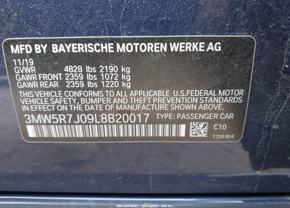 2020 BMW 330I XDRIVE VIN: 3MW5R7J09L8B20017